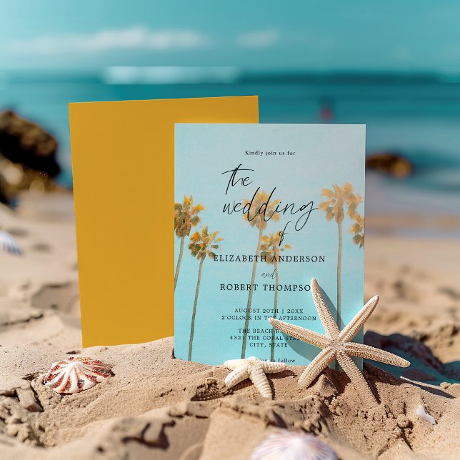 Invitation Palmiers tropicaux Mariage de plage côtière rétro (Créateur téléchargé)