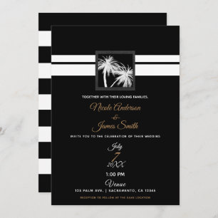 Invitation Palmiers tropicaux noirs et blancs Mariage moderne