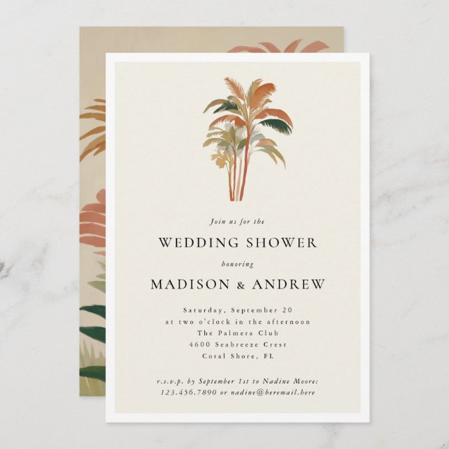 Invitation Palmiers tropicaux Pastel Boho Wedding shower (Devant / Derrière)