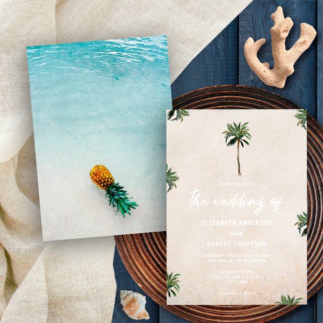 Invitation Palmiers tropicaux Pineappa Beach Sand Mariage (Créateur téléchargé)