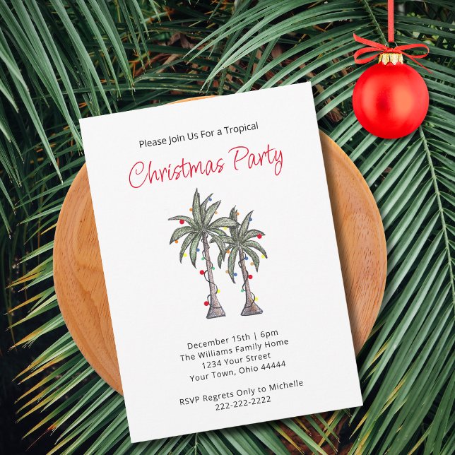 Invitation Palmiers tropicaux Plage Fête de Noël (Créateur téléchargé)
