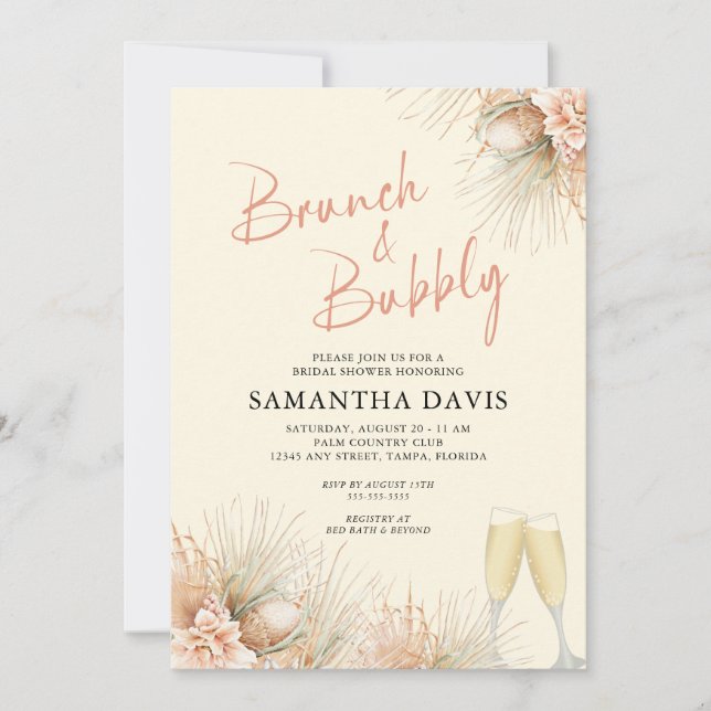 Invitation Palms séchés Boho Brunch & Bubbly Fête des mariées (Devant)