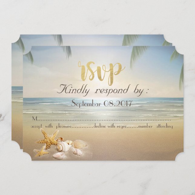 Invitation Palms Sunset Beach Seashs RSVP (Devant / Derrière)