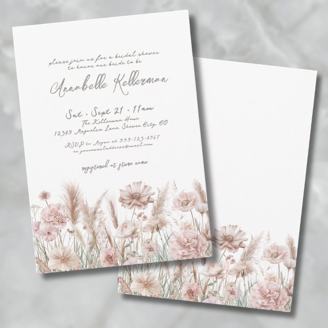 Invitation Pampa rose pâle Fête des mariées de saumon boho fl (Blush Pink Pampas Floral Boho Bridal Shower Invitation )