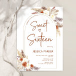 Invitation Pampas Arche en Herbe Terracotta Boho Sweet sixtee<br><div class="desc">Boho sweet sixteen invitation anniversaire en terre cuite brûlé orange et blanc. Bel design moderne minimaliste aux accents botaniques peints à la main. Caractéristiques pampas herbe, feuille, rose et typographie script police avec un petit coeur. Style bohème douce 16 célébration anniversaire. Thème désert tendance parfait pour l'automne, l'hiver, le printemps...</div>