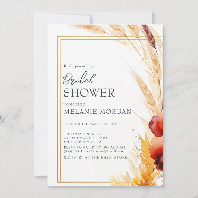 Invitation Pampas Autumn Beige Fête des mariées (Devant)