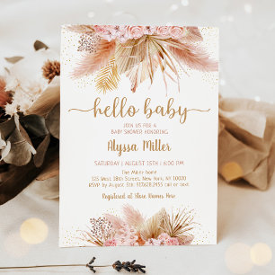Invitation Pampas Baby shower Floral rose pâle