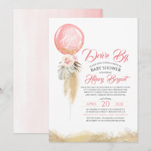 Invitation Pampas Balloon Rose Grass Drive Par Baby shower