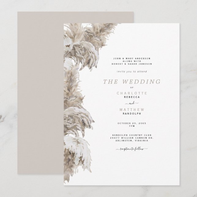 Invitation Pampas Beige Les Deux Familles Mariage II (Devant / Derrière)