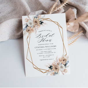 Invitation pampas bleu poussiéreux gazon beige nuptiale