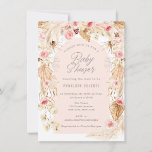 Invitation Pampas bohème fleuri à arc rose bohème