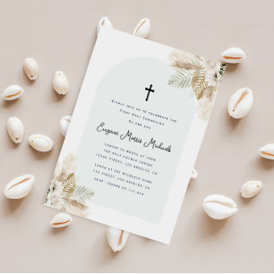 Invitation pampas bohème première communion d'herbe