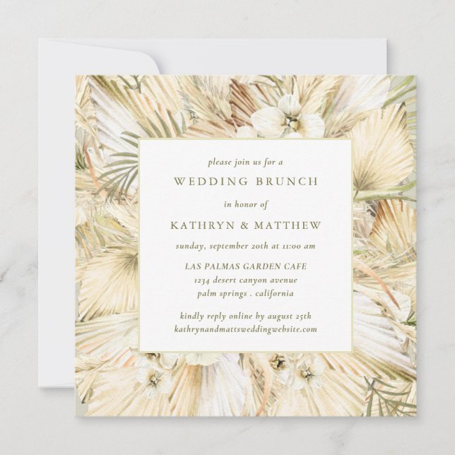 Invitation Pampas Boho en laiton Floral Post Mariage Brunch (Devant)