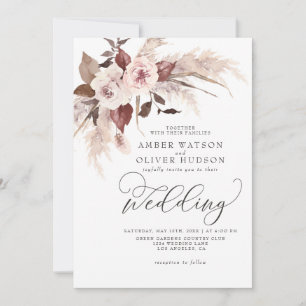 Invitation Pampas Boho Floral Aquarelle Brown Beige Mariage
