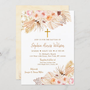 Invitation Pampas Boho Grass Floral Baptême