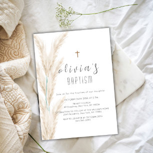 Invitation Pampas Boho Neutre Genre Christening Baptême