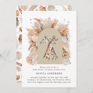 Invitation Pampas botanique herbe girafe moderne safari chic