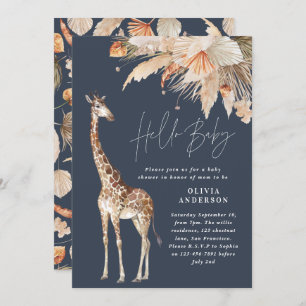 Invitation Pampas botanique herbe girafe safari marine bleu m