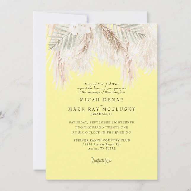 Invitation Pampas Butte Jaune Simple Mariage (Devant)