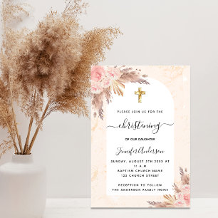Invitation Pampas Christening rose or marbre luxe