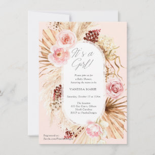Invitation Pampas d'aquarelle rose boho fleurie arche pampas