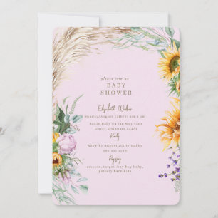 Invitation Pampas de Boho rose Baby shower de tourbe de tourn