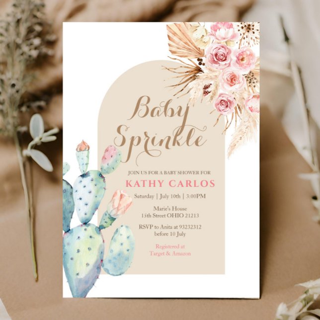 Invitation Pampas de Cactus herbe et saupoudrage de bébé Boho (Créateur téléchargé)