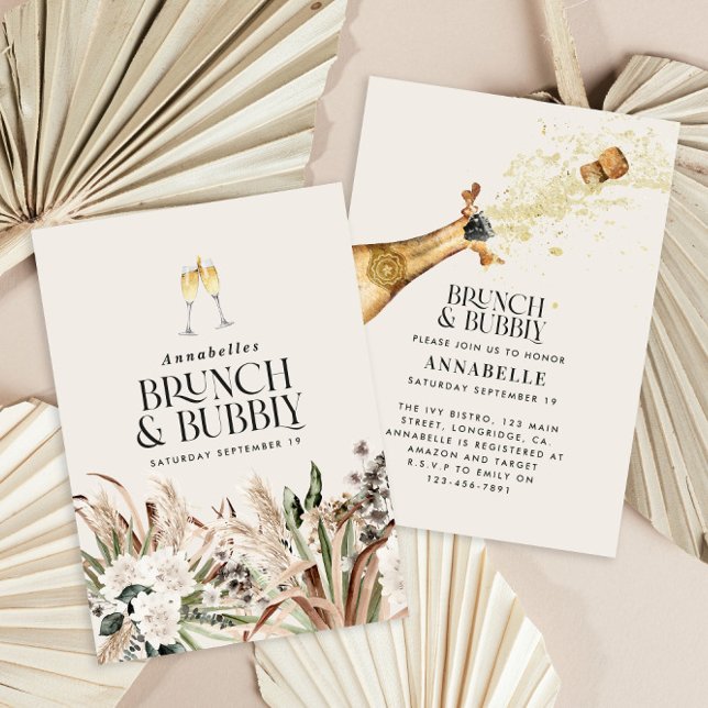 Invitation Pampas de douche nuptiale champagne brunch bubbly (Créateur téléchargé)