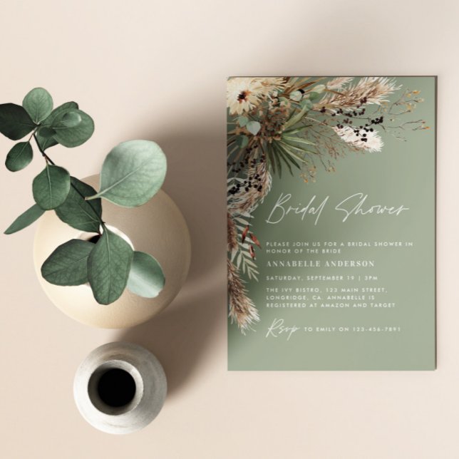 Invitation Pampas douche nuptiale herbe moderne boho élégant (Créateur téléchargé)