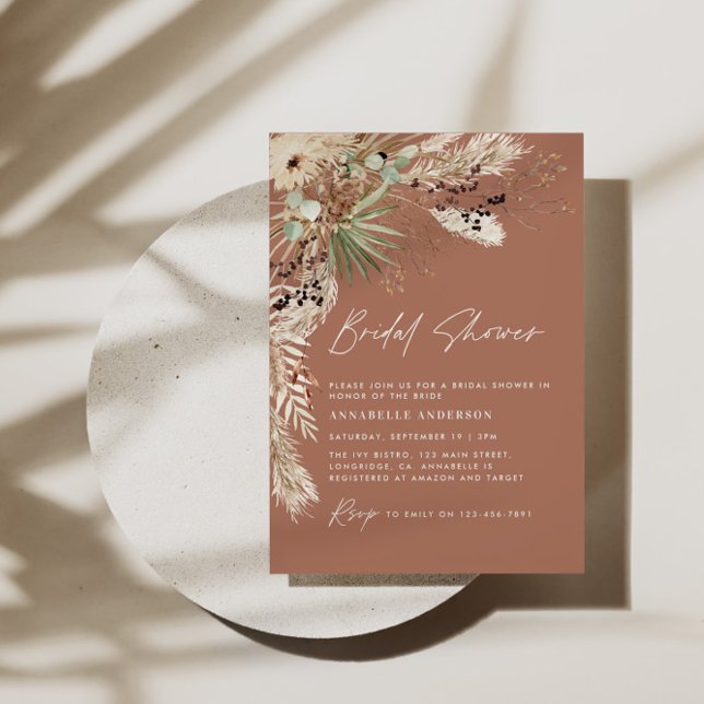 Invitation Pampas douche nuptiale herbe moderne boho élégant (Créateur téléchargé)