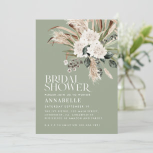 Invitation Pampas douche nuptiale herbe moderne sauge vert in