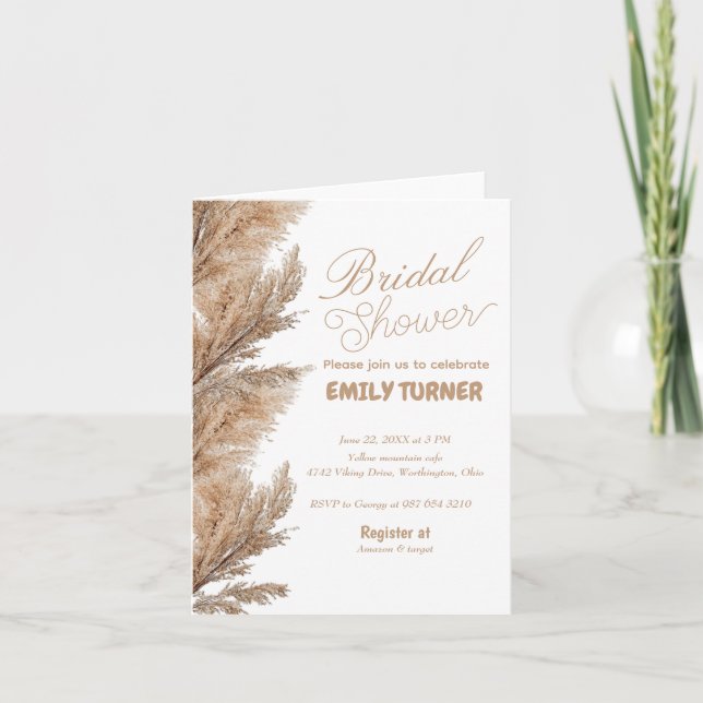 Invitation Pampas douche nuptiale minimaliste (Devant)