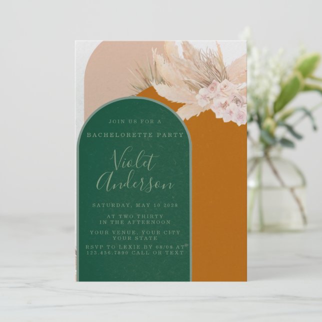 Invitation Pampas en Arc de Bohême Partie de Bachelorette Gra (Debout devant)