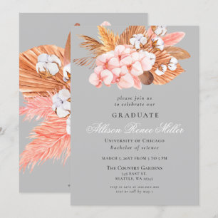 Invitation Pampas en argent gris Boho Pampas Floral Graduatio