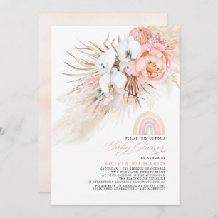 Invitation Pampas en Grass Baby shower Girl Rose Blush Rainbo