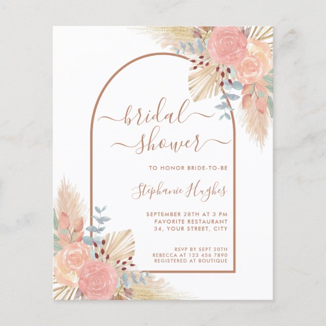 Invitation Pampas Eucalyptus Bridal Shower Budget (Devant)