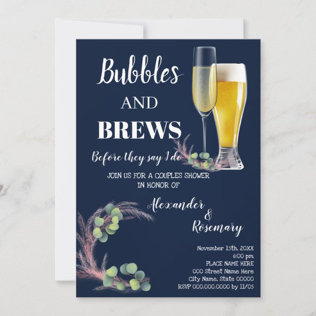 Invitation Pampas & Eucalyptus Bubble & Breve Couples (Devant)