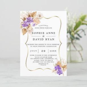 Invitation Pampas Exotique Grass Purple Orchidées Mariage Or