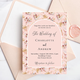 Invitation Pampas fleurs d'herbe rose or boho mariage 