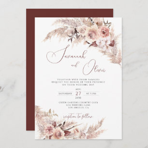 Invitation Pampas Floral Boho Grass Rust Mariage terreux
