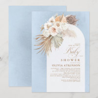 Pampas Floral Grass Boho Dusty Baby shower bleu