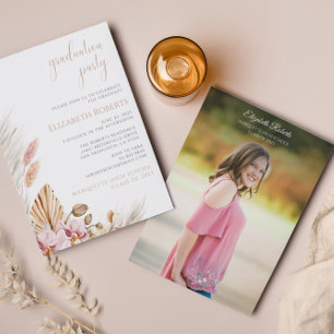 Invitation Pampas Floral Rose Blush Fête de Graduation