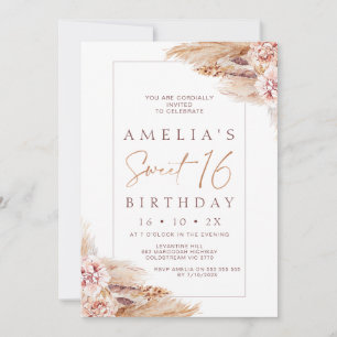 Invitation Pampas Florale Boho moderne Grass 16e anniversaire