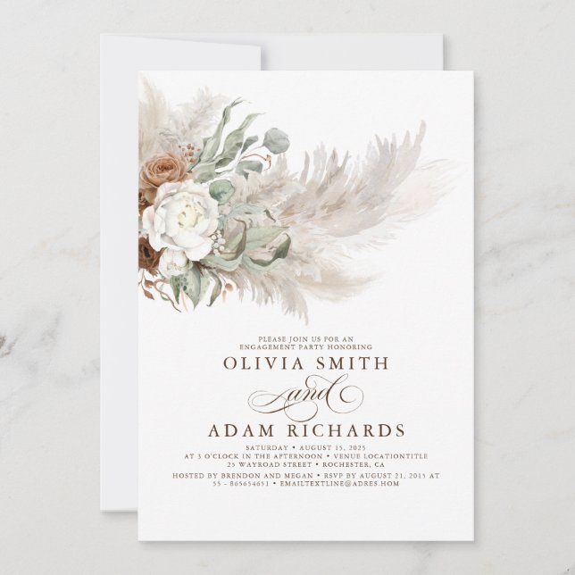 Invitation Pampas Florale de verdure Partie d'engagement Boho (Devant)
