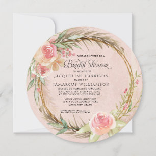 Invitation Pampas Florale Pampas Rose Aquarelle ronde BOHO