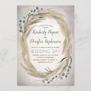 Invitation Pampas Grass and Greenery Wreath Vintage Wedding