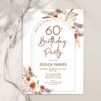 Invitation Pampas Grass Arch Terracotta Boho 60e anniversaire