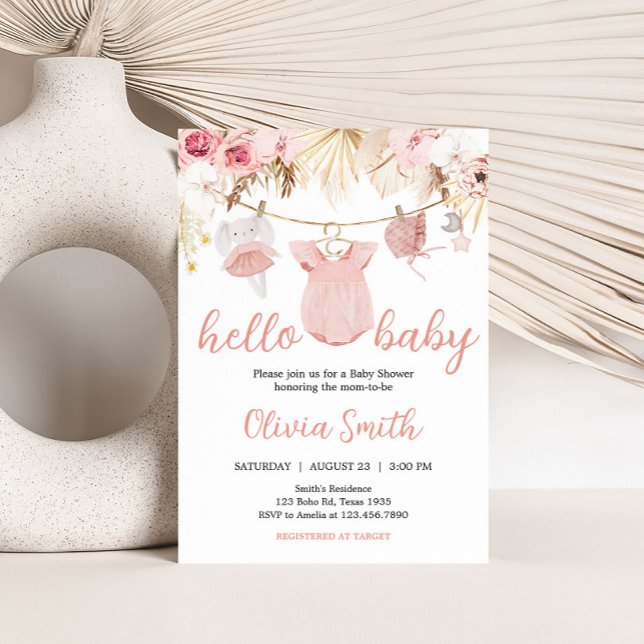 Invitation Pampas Grass Baby shower Vêtements bébé (Baby Clothes Pampas Grass Baby Shower Invitation)