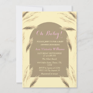 Invitation Pampas Grass bébé fille Aquarelle rose beige Arche