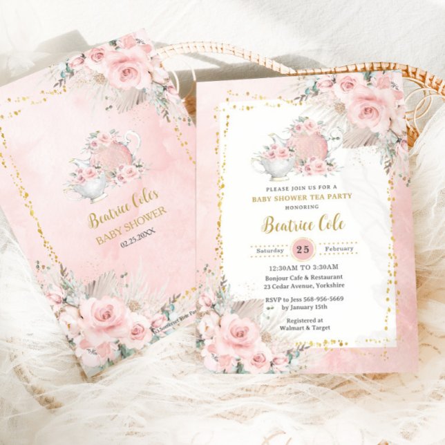 Invitation Pampas Grass Blush Floral Tea Party Baby shower (Créateur téléchargé)